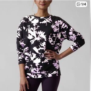 Athleta Black and Purple Floral Sweatshirt
